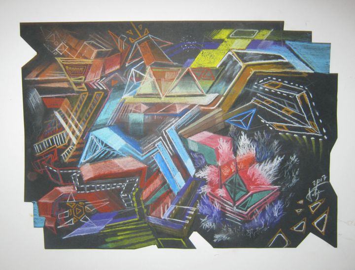 Drawing titled "Abstract B no name" by Predrag Radovanovic, Original Artwork, Pastel