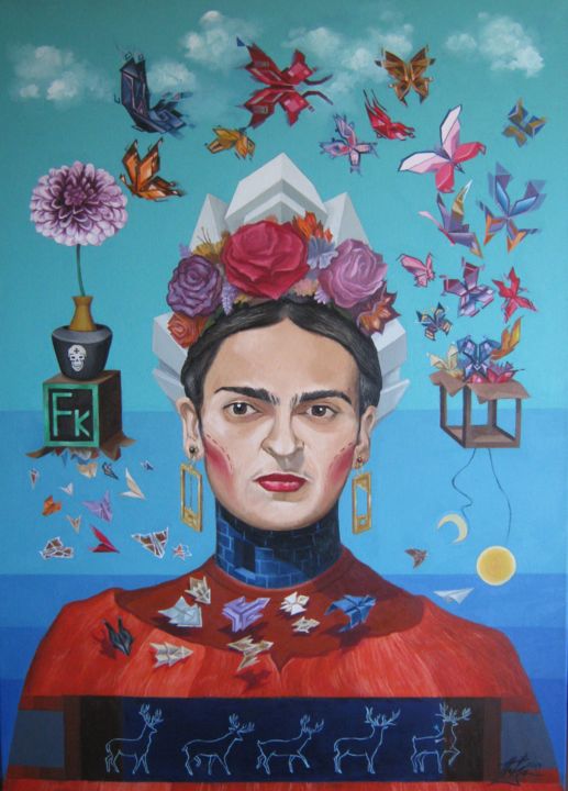 Painting titled "Frida Kahlo guillot…" by Predrag Radovanovic, Original Artwork, Oil