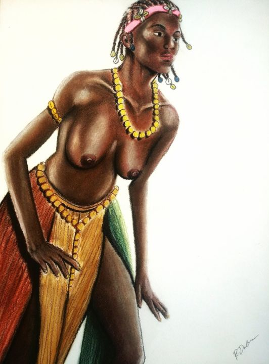 Рисунок под названием "Carnaval de Bissau" - Rafael Dabian, Подлинное произведение искусства, Пастель