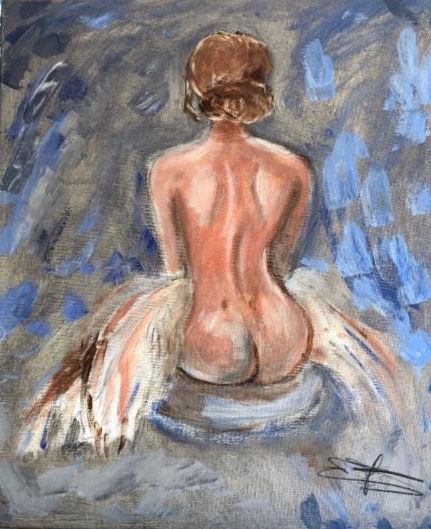 Painting titled "La femme assise" by Rafael Esteve, Original Artwork, Acrylic