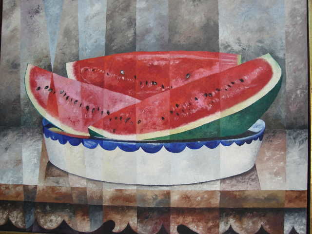 Painting titled "Rebanadas de sandia" by Rafael Mazon, Original Artwork, Oil