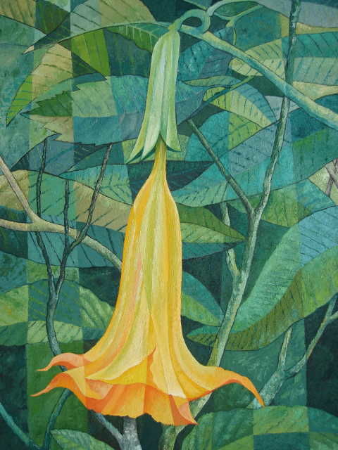 Painting titled "Floripondio" by Rafael Mazon, Original Artwork, Oil