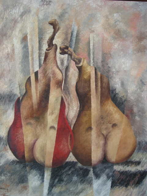 Painting titled "Peras" by Rafael Mazon, Original Artwork, Oil