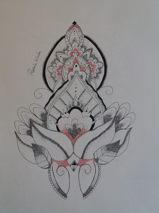 Drawing titled "Mandala" by Rafaela Dcosta, Original Artwork, Ballpoint pen