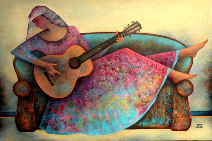 Peinture intitulée "song-of-gypsy-woman…" par Rafail Aliyev, Œuvre d'art originale, Huile