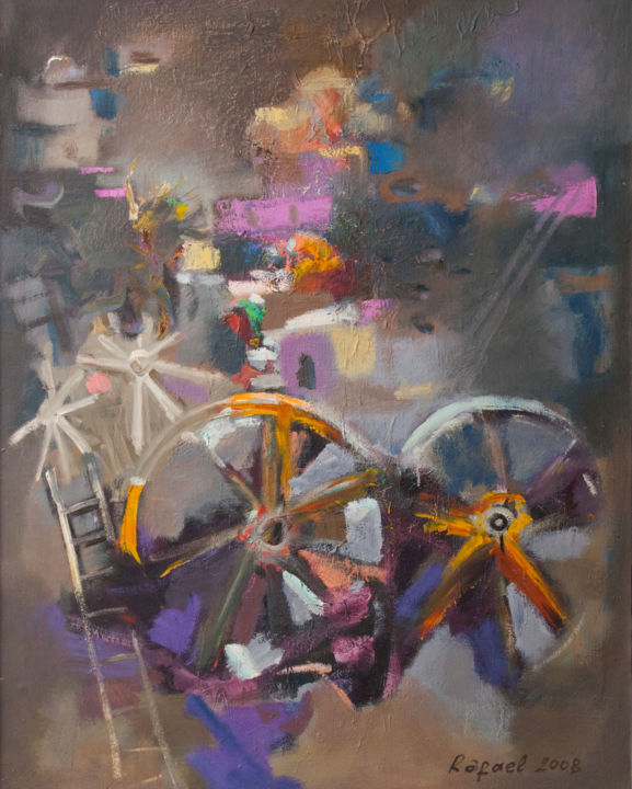 Schilderij getiteld "The Wheels of Histo…" door Rafayel Muradov, Origineel Kunstwerk, Olie