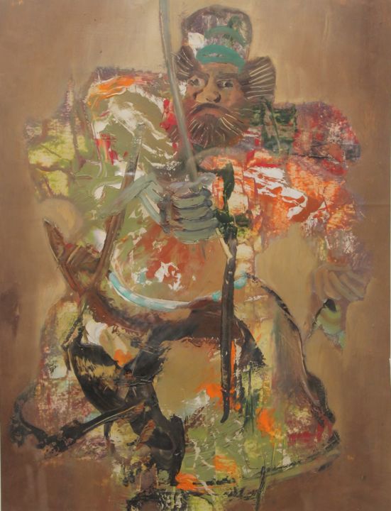 Schilderij getiteld "Chinese Warrior" door Rafayel Muradov, Origineel Kunstwerk, Olie