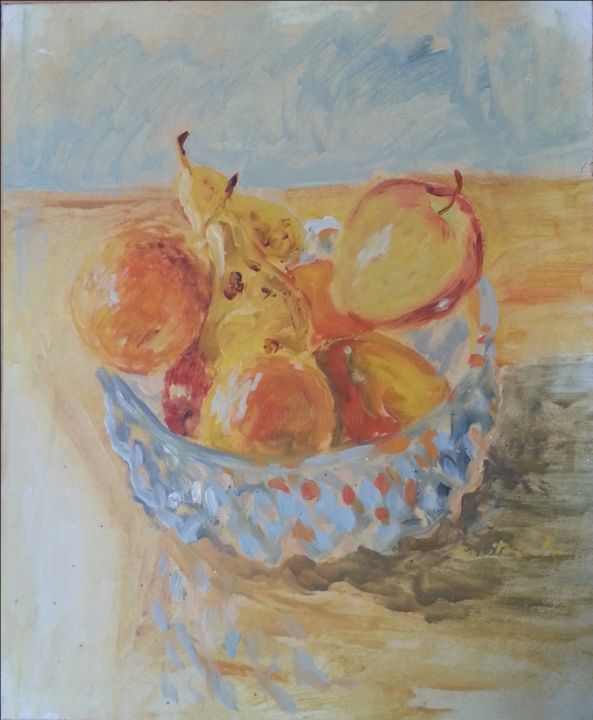 Pintura intitulada "frutta-in-vassoio-d…" por Raffaele, Obras de arte originais