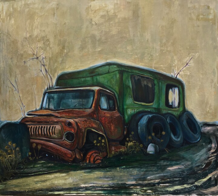 Pittura intitolato "''Abandoned car''" da Raffi Ghazaryan, Opera d'arte originale, Olio Montato su Telaio per barella in leg…