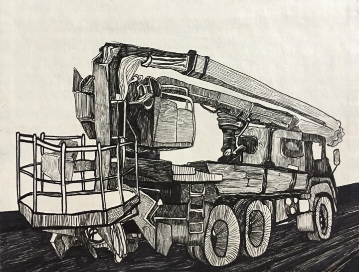 Drawing titled "''Lift truck''" by Raffi Ghazaryan, Original Artwork, Gel pen