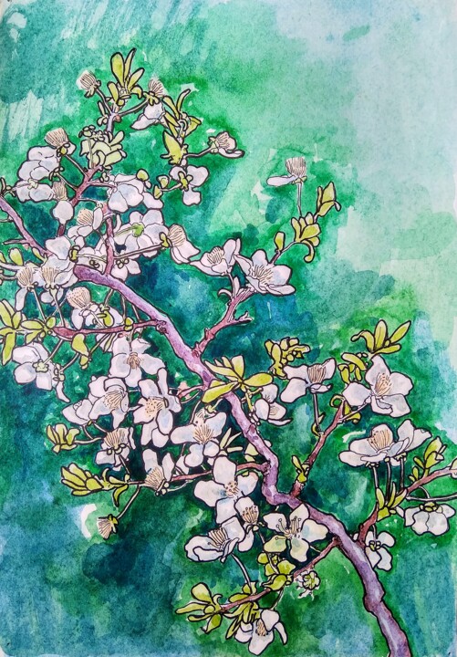 Painting titled ""Spring''." by Raffi Ghazaryan, Original Artwork, Watercolor