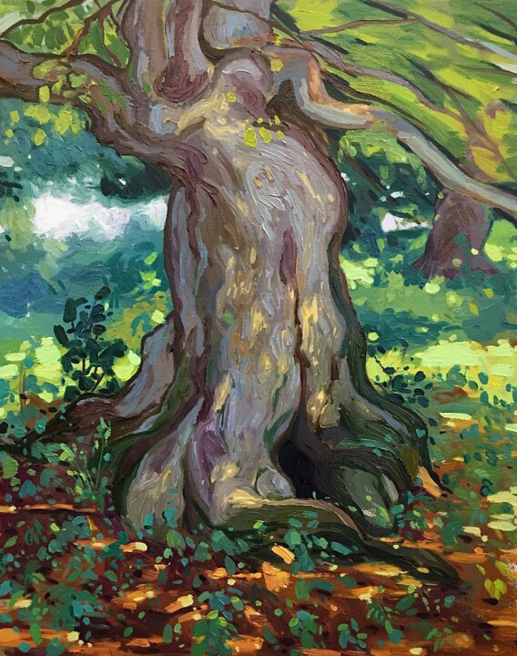 Painting titled ""Tree''.." by Raffi Ghazaryan, Original Artwork, Oil Mounted on Wood Stretcher frame