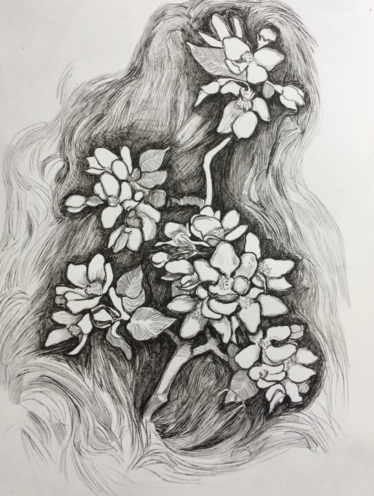 Drawing titled ""Spring''2" by Raffi Ghazaryan, Original Artwork, Gel pen