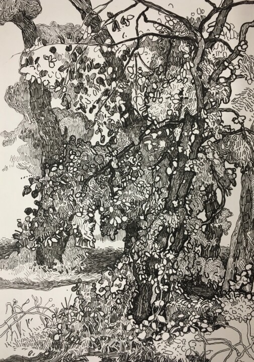 Σχέδιο με τίτλο "''Landscape'''" από Raffi Ghazaryan, Αυθεντικά έργα τέχνης, Γέλη στυλό