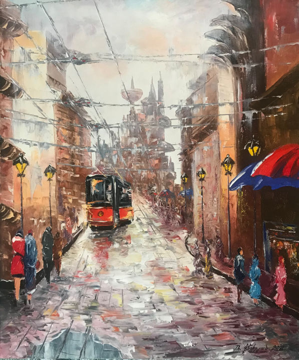 Картина под названием "City life (50x60cm,…" - Raffik Qeshishyan, Подлинное произведение искусства, Масло Установлен на Дере…