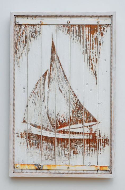 Printmaking titled "Sailing Boat" by Raffray Hugo, Original Artwork, Engraving