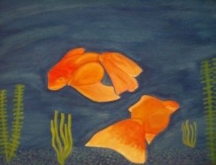 Painting titled "goldfish painting" by Raggedyjan, Original Artwork
