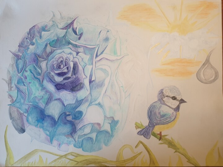 Peinture intitulée "Big Blue Rose, cont…" par Agnia Werbitzky, Œuvre d'art originale, Aquarelle