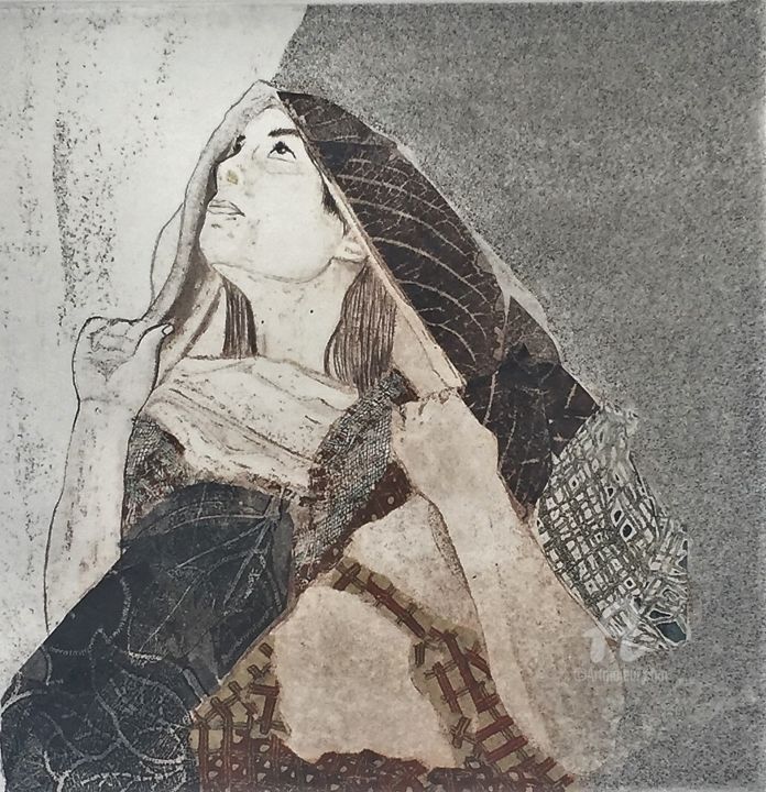 Incisioni, stampe intitolato "PRIÈRE" da Rahma Neili, Opera d'arte originale, Collagraphy