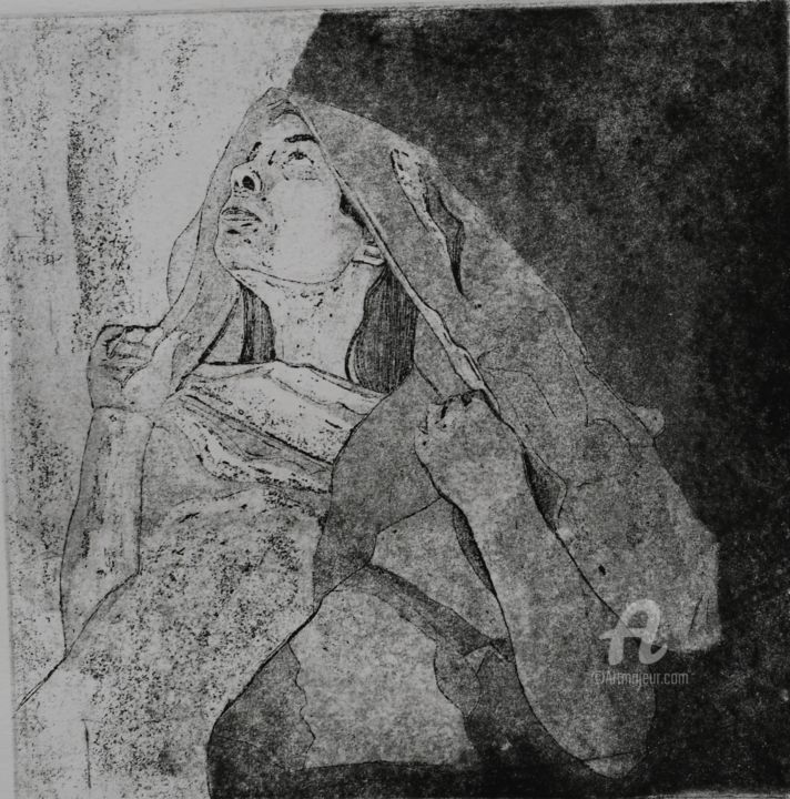 Printmaking titled "Prière" by Rahma Neili, Original Artwork, Engraving