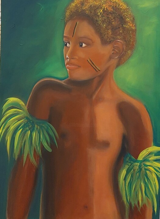 Peinture intitulée "Garçon du Vanuatu" par Mona Louise, Œuvre d'art originale, Huile Monté sur Châssis en bois