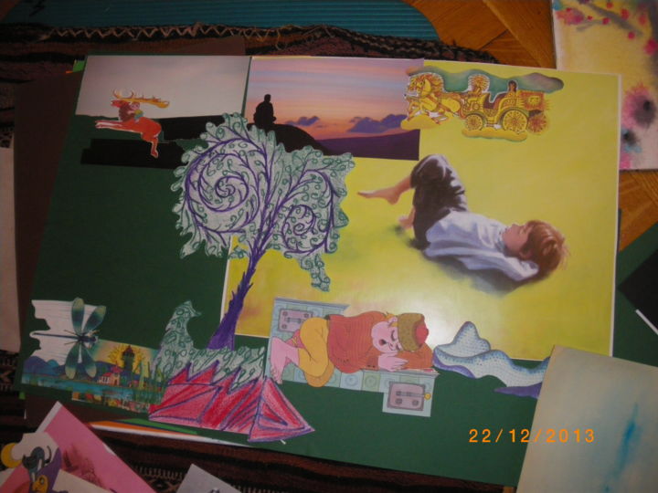 Collages intitulée "Vision de l'enfant" par Rahsan, Œuvre d'art originale,