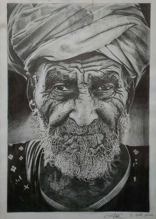Dessin intitulée "old age" par Rahul Shakya, Œuvre d'art originale, Crayon