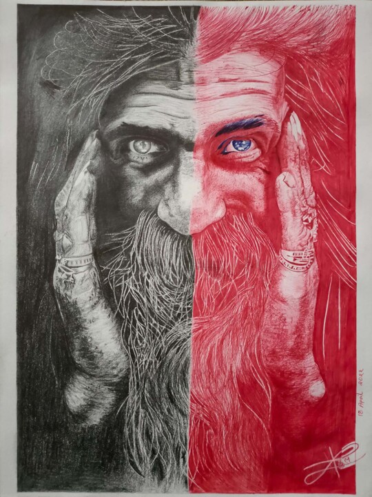 Dessin intitulée "The beard man" par Rahul Shakya, Œuvre d'art originale, Crayon