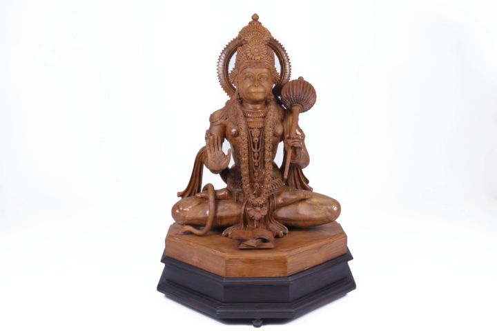 Sculpture intitulée "Sree Hanuman 24 inc…" par Rahul, Œuvre d'art originale, Bois