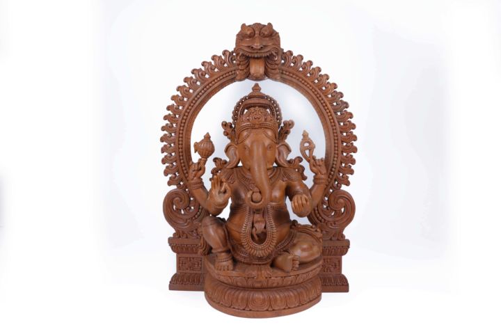 Sculpture intitulée "Ganesh 30 inch Prab…" par Rahul, Œuvre d'art originale, Bois