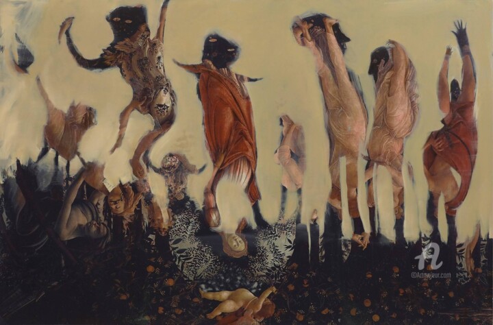 Peinture intitulée "Spring African Part…" par Rai Escale, Œuvre d'art originale, Huile