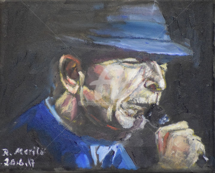 Painting titled "LeonardCohen25x20x2…" by Raija Merilä, Original Artwork, Oil