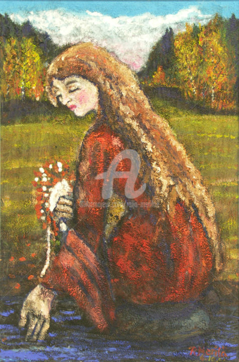 Painting titled "Autumn Girl" by Raija Merilä, Original Artwork, Oil