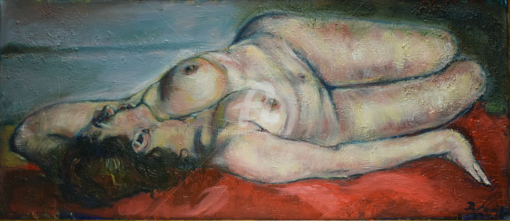 Painting titled "Naked Woman Resting…" by Raija Merilä, Original Artwork, Oil