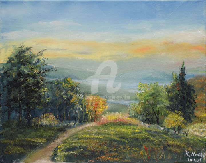 Painting titled "Landscape from Croa…" by Raija Merilä, Original Artwork, Oil