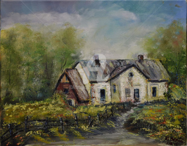 Painting titled "Empty House from So…" by Raija Merilä, Original Artwork, Oil
