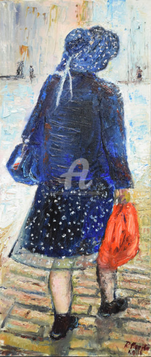 Painting titled "Silvia Going for Sh…" by Raija Merilä, Original Artwork, Oil