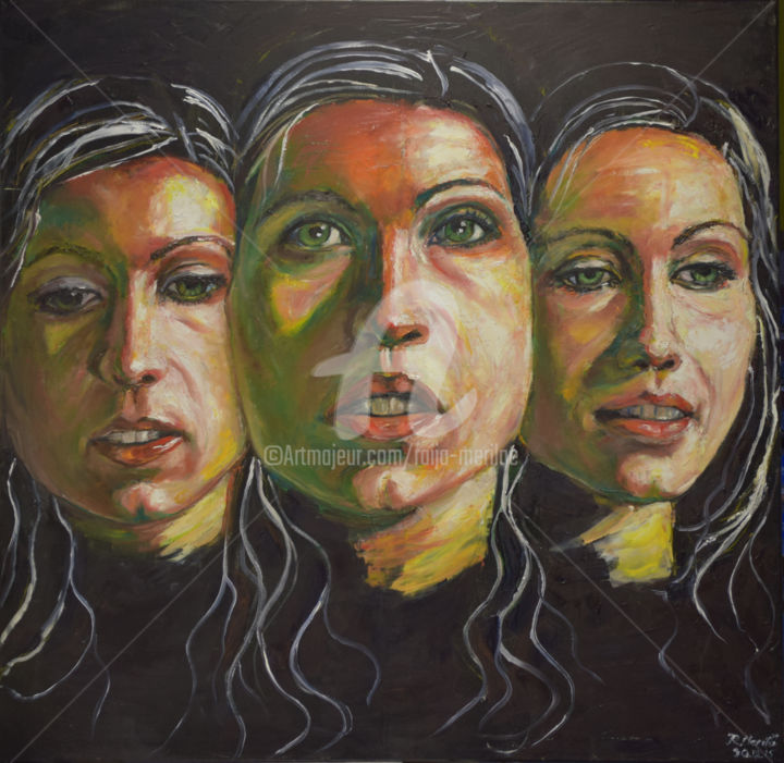 Pintura titulada "Three Faces 1" por Raija Merilä, Obra de arte original, Oleo