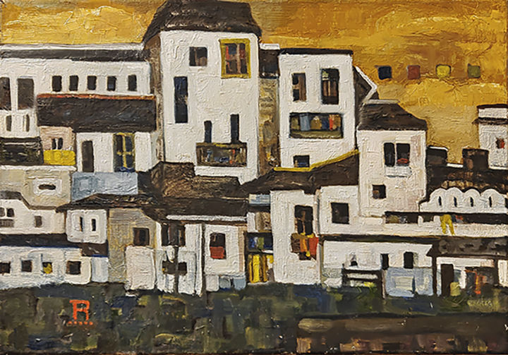 Painting titled "The houses" by Raik Marko, Original Art, Oil