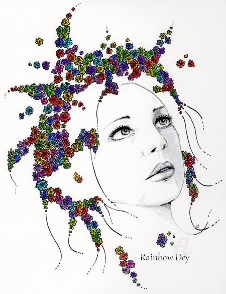 Dessin intitulée "Flower Power.jpg" par Rainbow Dey, Œuvre d'art originale, Encre