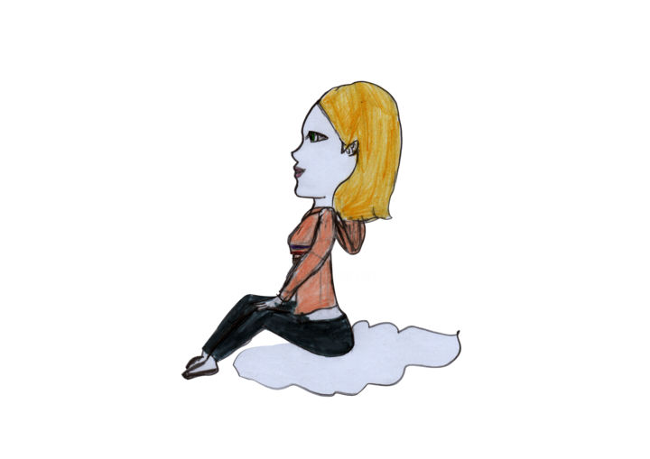 Dessin intitulée "Clara dans les nuag…" par La Grenouille, Œuvre d'art originale