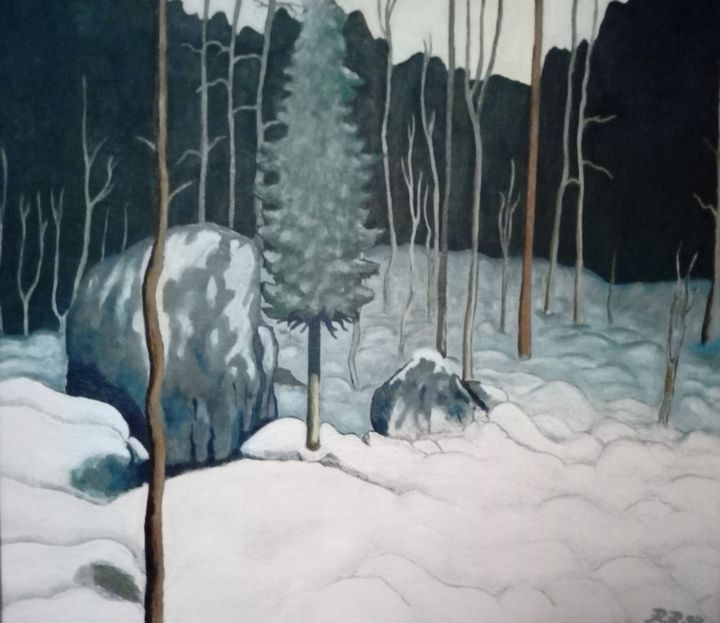 Pintura titulada "First Snow" por Raimo Rautio, Obra de arte original, Oleo