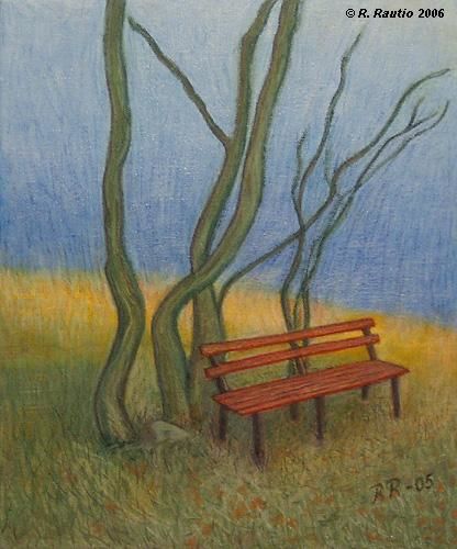 Schilderij getiteld "Bench" door Raimo Rautio, Origineel Kunstwerk