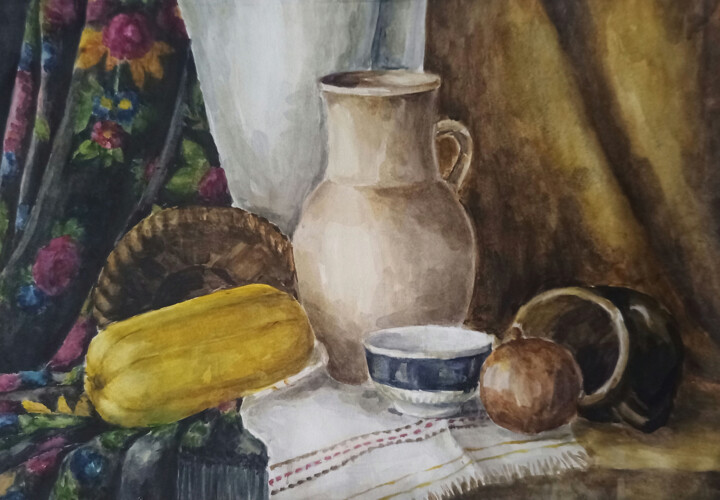 Painting titled "Национальный колорит" by Raisa Nikolaeva, Original Artwork, Watercolor