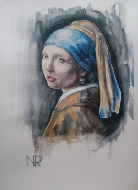 Painting titled "La Jeune Fille à la…" by Raisa Nikolaeva, Original Artwork, Watercolor