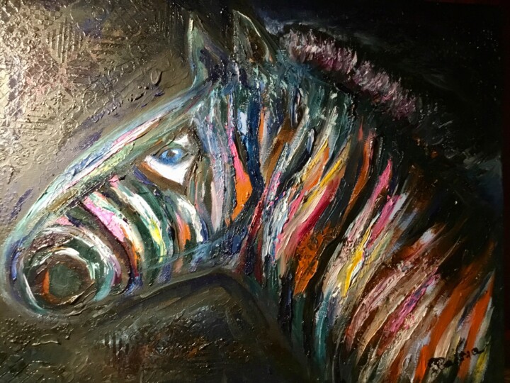 Картина под названием "Colourful zebra ori…" - Raissa Kagan, Подлинное произведение искусства, Масло