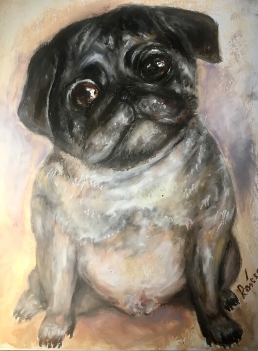 Картина под названием "French bulldog orig…" - Raissa Kagan, Подлинное произведение искусства, Пастель