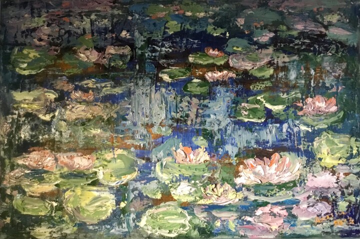 Peinture intitulée "Waterlillies pond o…" par Raissa Kagan, Œuvre d'art originale, Huile