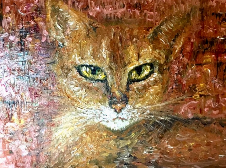 Painting titled "Red cat original oi…" by Raissa Kagan, Original Artwork, Oil