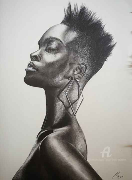 Tekening getiteld "The black beauty" door Raissa Levati Pelegrim, Origineel Kunstwerk, Grafiet